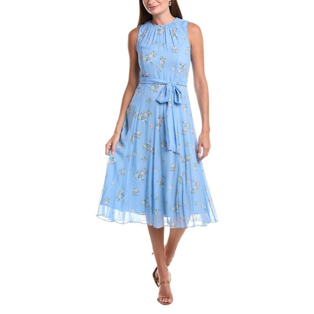 Teri Jon By Rickie Freeman Womens Chiffon Floral Print Fit N Flare Silk Midi